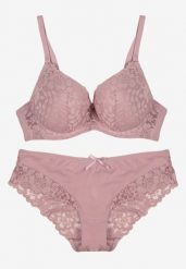 Jasnofioletowy Koronkowy Komplet Majtki Figi i Biustonosz Eziselle. Fioletowe biustonosze Renee, bez wzorów, z jeansu. Za 39.99 zł.