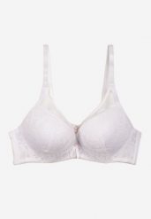 Biały Koronkowy Biustonosz Typu Full Cup z Metalowymi Klamerkami i Cyrkoniami Mulani. Białe biustonosze Renee, bez wzorów, z koronki. Za 34.99 zł.