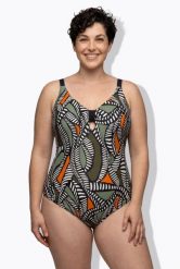 Damskie Strój kąpielowy ozdobny węzeł miękkie miseczki. Zielone kostiumy jednoczęściowe damskie Ulla Popken, plus size, bez wzorów, z elastanu, plus size, do pływania. Za 191.99 zł.