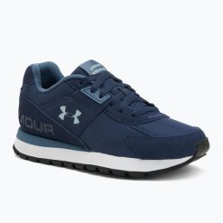 Buty treningowe męskie Under Armour Essential Runner washed navy/nu blue. Niebieskie buty sportowe męskie Under Armour, bez zapięcia, na fitness i siłownię. Za 349.99 zł.