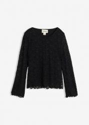Koronkowa bluzka z długim rękawem. Czarne t-shirty i topy dla dziewczynek bonprix, bez wzorów, z koronki, bez ramiączek. Za 79.99 zł.