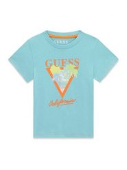 Guess T-Shirt N6GI10 K8HM4 Turkusowy Regular Fit. Niebieskie t-shirty dla chłopców Guess, z aplikacjami, z bawełny, bez ramiączek. Za 84.99 zł.