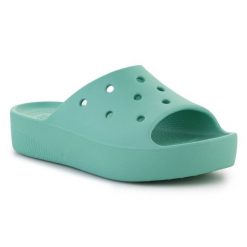 Klapki Crocs Classic Platform Slide W 208180-3UG zielone. Zielone klapki damskie bez wzorów, casualowe, bez obcasa, na platformie. Za 316.64 zł.