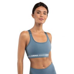Stanik sportowy fitness damski - Wysokie wsparcie Cardio Blue. Niebieskie obuwie sportowe damskie SIROKO, bez wzorów, z nylonu, na fitness i siłownię. W wyprzedaży za 126.00 zł.