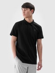4F Koszulka polo regular męska - czarna 3XL. Czarne koszulki polo męskie 4f, m, bez wzorów, z bawełny, bez kołnierzyka, bez ramiączek. Za 89.99 zł.
