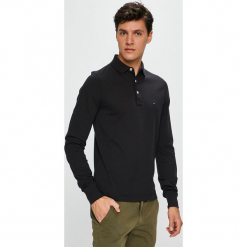 Tommy Hilfiger - Longsleeve. Czarne bluzki z długim rękawem męskie Tommy Hilfiger, z bawełny, polo. Za 359.90 zł.