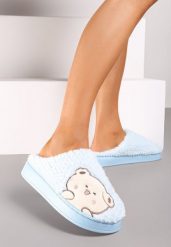 Jasnoniebieskie Kapcie na Grubej Podeszwie z Haftowanym Wzorem Laonora. Niebieskie kapcie damskie Born2be, bez wzorów. Za 29.99 zł.