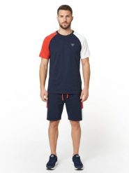 Zestaw męski: koszulka sportowa + szorty bermudy. Niebieskie koszulki sportowe męskie LEONE 1947 APPAREL, na lato, m, bez wzorów, z bawełny, bez kołnierzyka, bez ramiączek, na fitness i siłownię. Za 324.17 zł.