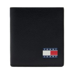 Portfel Tommy Jeans. Czarne portfele męskie Tommy Jeans, bez wzorów, z jeansu. Za 159.99 zł.
