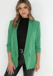 Jasnozielona Marynarka Bez Zapięć z Ozdobnym Marszczeniem i Imitacją Kieszeni Phelotis. Zielone żakiety damskie Born2be, l, z aplikacjami, z tkaniny, eleganckie. Za 89.99 zł.