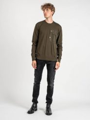 Les Hommes Sweter | LKK102-606A | Classic Fit Jumper | Mężczyzna | Khaki, Wojskowa Zieleń. Brązowe swetry przez głowę męskie Les Hommes, m, bez wzorów, z bawełny, bez kołnierzyka. W wyprzedaży za 719.00 zł.