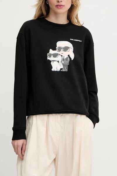 KARL LAGERFELD Czarna damska bluza Ikon Duo, Rozmiar L. Czarne bluzy damskie KARL LAGERFELD, l, bez wzorów, z bawełny, bez kaptura. W wyprzedaży za 869.99 zł.