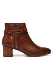 Pikolinos Botki W1Z-8521 Brązowy. Brązowe botki damskie Pikolinos, ze skóry, bez obcasa, na słupku, bez zapięcia. Za 499.99 zł.