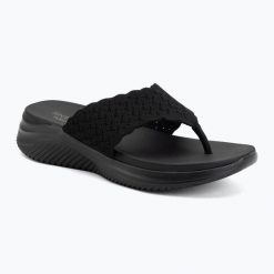 Klapki damskie SKECHERS Ultra Flex 3.0 Rhythm Waves. Czarne klapki damskie Skechers, bez wzorów, bez obcasa. Za 209.99 zł.