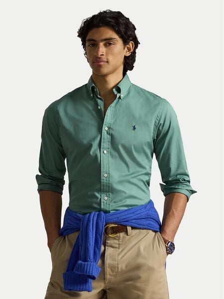 Polo Ralph Lauren Koszula 710B20512009 Zielony Custom Fit. Zielone koszule męskie Polo Ralph Lauren, m, bez wzorów, z bawełny, bez kołnierzyka, bez ramiączek. Za 729.99 zł.