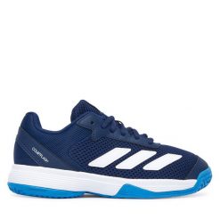 Buty do tenisa adidas. Niebieskie buty sportowe chłopięce Adidas, bez wzorów, bez zapięcia, tenisowe. Za 239.99 zł.