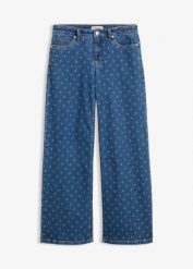 Jeansy wide leg, mid waist. Niebieskie jeansy damskie bonprix. Za 154.99 zł.
