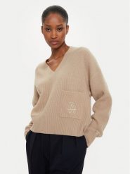 Tommy Hilfiger Sweter Script Soft WW0WW42149 Beżowy Relaxed Fit. Brązowe swetry damskie Tommy Hilfiger, xl, bez wzorów, z wełny, bez kołnierzyka, bez ramiączek, bez kaptura. Za 379.99 zł.