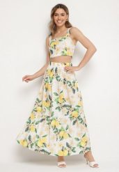 Biały Komplet Top na Ramiączkach i Rozkloszowana Spódnica Madelein. Białe spódnice damskie Born2be, na lato, l, z aplikacjami, eleganckie, rozkloszowane. Za 119.99 zł.