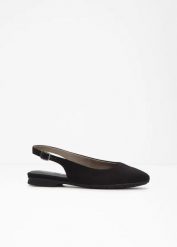 Baleriny Jana z odkrytymi piętami, w wygodnej tęgości. Czarne baleriny damskie bonprix, bez wzorów, eleganckie, bez obcasa. Za 119.99 zł.