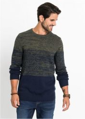 Sweter z cienkiej dzianiny w wygodnym fasonie, z miekką bawełną. Zielone swetry przez głowę męskie bonprix, m, bez wzorów, z bawełny, bez kołnierzyka. Za 129.99 zł.