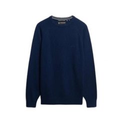 Sweter z mieszanki wełny Superdry. Niebieskie swetry przez głowę męskie Superdry., m, bez wzorów, z wełny, bez kołnierzyka. Za 313.40 zł.