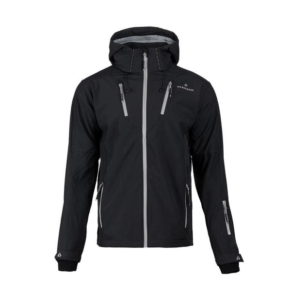 Kurtka softshell męska Vara SS. Szare kurtki męskie Bergson, m, bez wzorów, z softshellu, trekkingowe. W wyprzedaży za 424.00 zł.