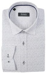 Biała Bawełniana Koszula z Długim Rękawem -GRZEGORZ MODA MĘSKA- Taliowana, w Drobny Wzór. Niebieskie koszule męskie Grzegorz Moda Męska, m, bez wzorów, z bawełny, biznesowe, bez kołnierzyka, bez ramiączek. Za 139.00 zł.