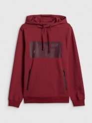 4F Bluza dresowa regular z kapturem męska - czerwona L. Czerwone bluzy męskie 4f, l, bez wzorów, z bawełny, z kapturem. Za 199.99 zł.