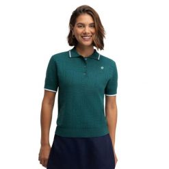Damska golfowa koszulka polo z dzianiny Siroko Hazard Teal. Zielone koszulki sportowe damskie SIROKO, bez wzorów, z dzianiny, bez kołnierzyka, bez ramiączek, na golfa. Za 211.00 zł.