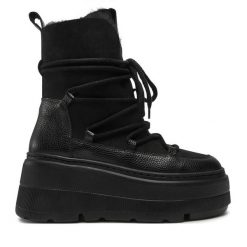 Trzewiki R.Polański. Czarne botki damskie R.Polański, bez obcasa, na koturnie, bez zapięcia. Za 579.99 zł.