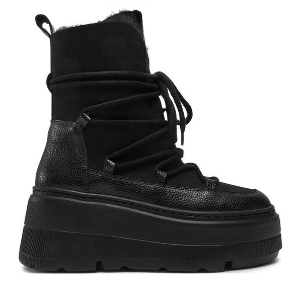 Trzewiki R.Polański. Czarne botki damskie R.Polański, bez obcasa, na koturnie, bez zapięcia. Za 439.99 zł.