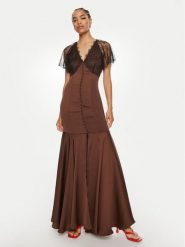 ROTATE Sukienka wieczorowa Nolara 1127042910 Brązowy Slim Fit. Brązowe sukienki damskie ROTATE, bez wzorów, z syntetyku, wizytowe, bez kołnierzyka, bez ramiączek. Za 849.99 zł.