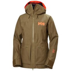 Damska kurtka narciarska Helly Hansen Powderqueen 3.0. Brązowe kurtki snowboardowe damskie Helly Hansen, l, bez wzorów, z materiału, długie, bez kaptura, narciarskie, primaloft. Za 1,613.05 zł.