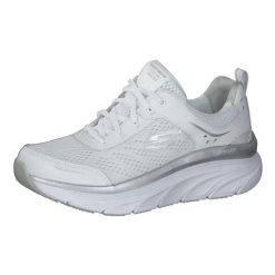 Buty sportowe Sneakersy damskie, Skechers D'Lux Walker. Białe obuwie sportowe damskie Skechers, bez wzorów, z materiału, trekkingowe. Za 369.99 zł.