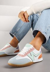Biało-Niebieskie Sneakersy Tenisówki z Ozdobną Boczną Naszywką Ranilsa. Białe obuwie sportowe damskie Born2be, z aplikacjami, z jeansu, eleganckie, bez zapięcia. Za 89.99 zł.