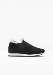 Sneakersy wsuwane z ociepleniem. Czarne obuwie sportowe damskie bonprix, bez wzorów. Za 129.99 zł.