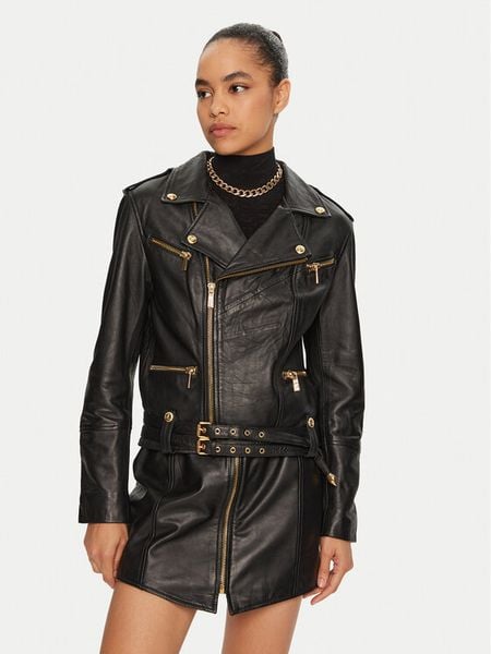Just Cavalli Kurtka skórzana 77PAVP08 Czarny Loose Fit. Czarne kurtki damskie Just Cavalli, bez wzorów, ze skóry, bez kaptura. Za 2,639.00 zł.