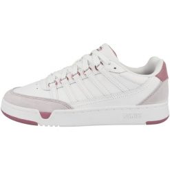 Buty do chodzenia damskie K-Swiss 97933165M. Białe obuwie sportowe damskie K-SWISS, z aplikacjami, z jeansu, trekkingowe. Za 390.70 zł.