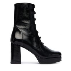 Botki Fly London. Czarne botki damskie Fly London, bez obcasa, na słupku, bez zapięcia. Za 779.99 zł.