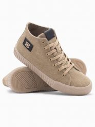 Buty trampki męskie canvas z wysoką cholewką – piaskowe V3 - Rozmiar: 42. Brązowe trampki męskie Ombre Clothing, z aplikacjami, z gumy, przed kolano, bez zapięcia. W wyprzedaży za 109.99 zł.