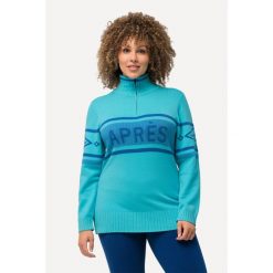 Damskie Półgolf Après-Ski krój slim stójka długi rękaw. Niebieskie bluzy sportowe damskie Ulla Popken, plus size, bez wzorów, z materiału, bez kaptura, na golfa. W wyprzedaży za 279.99 zł.