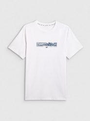 4F T-shirt regular z nadrukiem męski - biały 3XL. Białe t-shirty męskie 4f, m, bez wzorów, z bawełny, bez kołnierzyka. Za 59.99 zł.