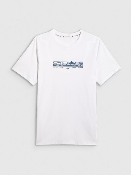 4F T-shirt regular z nadrukiem męski - biały 3XL. Białe t-shirty męskie 4f, m, bez wzorów, z bawełny, bez kołnierzyka. W wyprzedaży za 49.99 zł.