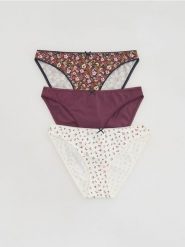 Bawełniane majtki figi 3 pack - ciemnofioletowy. Fioletowe figi damskie Reserved, l, bez wzorów, z bawełny. Za 49.99 zł.