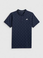 4F Koszulka polo regular męska - granatowa XL. Niebieskie koszulki polo męskie 4f, m, bez wzorów, z bawełny, bez kołnierzyka, bez ramiączek. Za 89.99 zł.