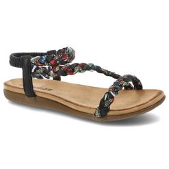 Czarne Sandały Artiker Stylowe Obuwie Damskie. Czarne sandały damskie Artiker, z aplikacjami, z tkaniny, bez obcasa, bez zapięcia. Za 139.00 zł.