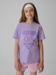4F T-shirt regular z nadrukiem dziewczęcy - fioletowy 158 (12-13 lat). Fioletowe t-shirty i topy dla dziewczynek 4f, bez wzorów, z bawełny, bez ramiączek. Za 49.99 zł.