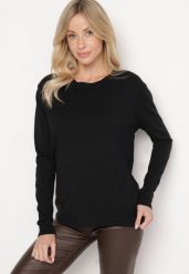 Czarny Sweter o Prostym Kroju z Bawełną Savandelle. Czarne swetry damskie Born2be, uniwersalny, bez wzorów, z bawełny, eleganckie, bez kołnierzyka, bez ramiączek, bez kaptura. Za 44.99 zł.