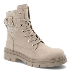 Botki damskie Jeep, trzewiki na płaskim obcasie za kostkę i zapinane na zamek, kremowe, JL52591A. Brązowe kozaki damskie Jeep, z dzianiny, za kostkę, bez obcasa, na płaskiej podeszwie. Za 279.00 zł.